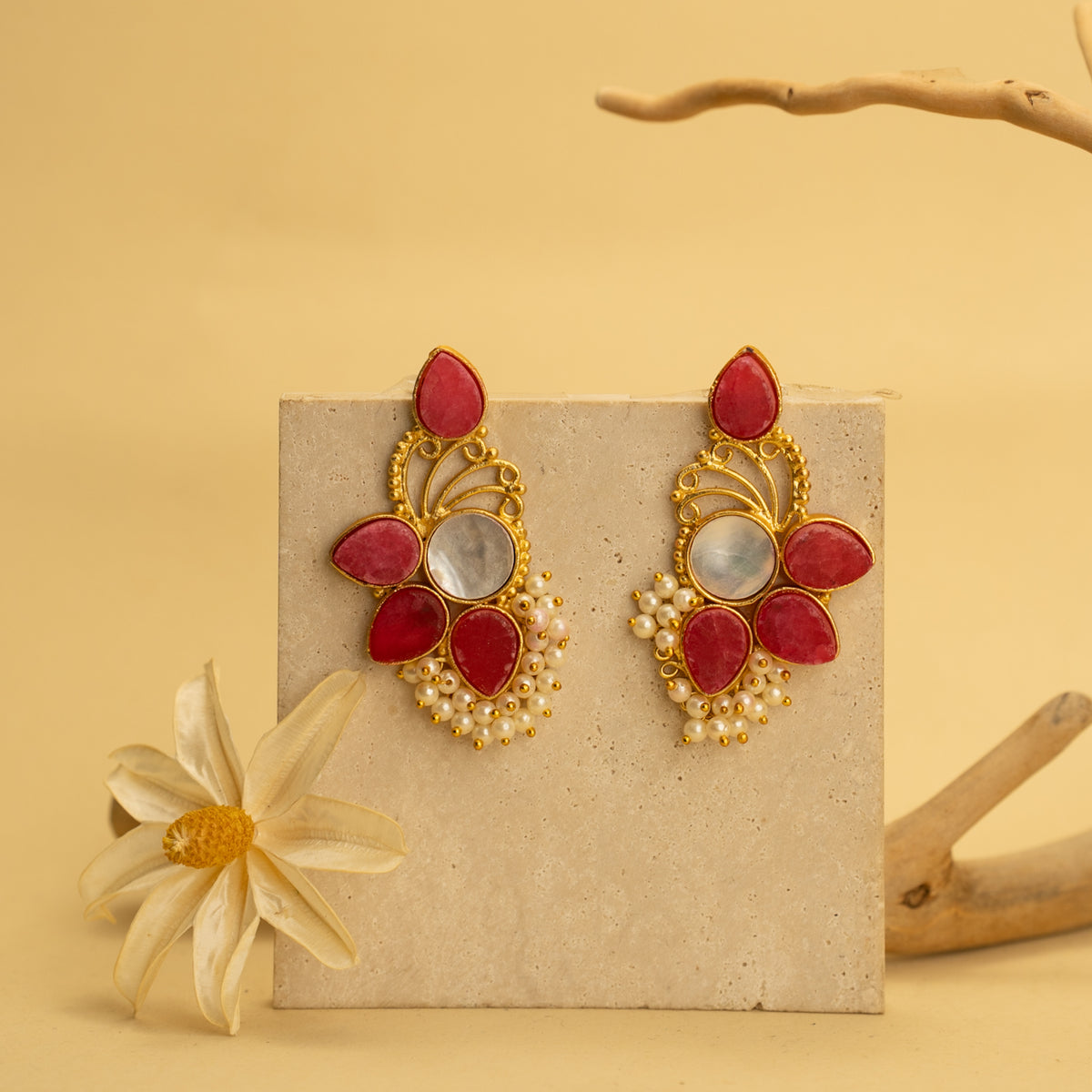 NIVIKA RUSTIC AND RAW ANTIQUE FINISH HANDMADE NATURAL STONE EARRINGS ER460