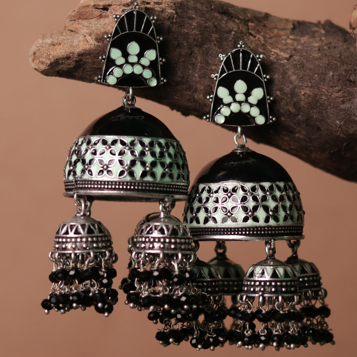 PRISM TASSEL QUARTET SEMI HANDMADE & HANDPAINTED JHUMKAS ER70