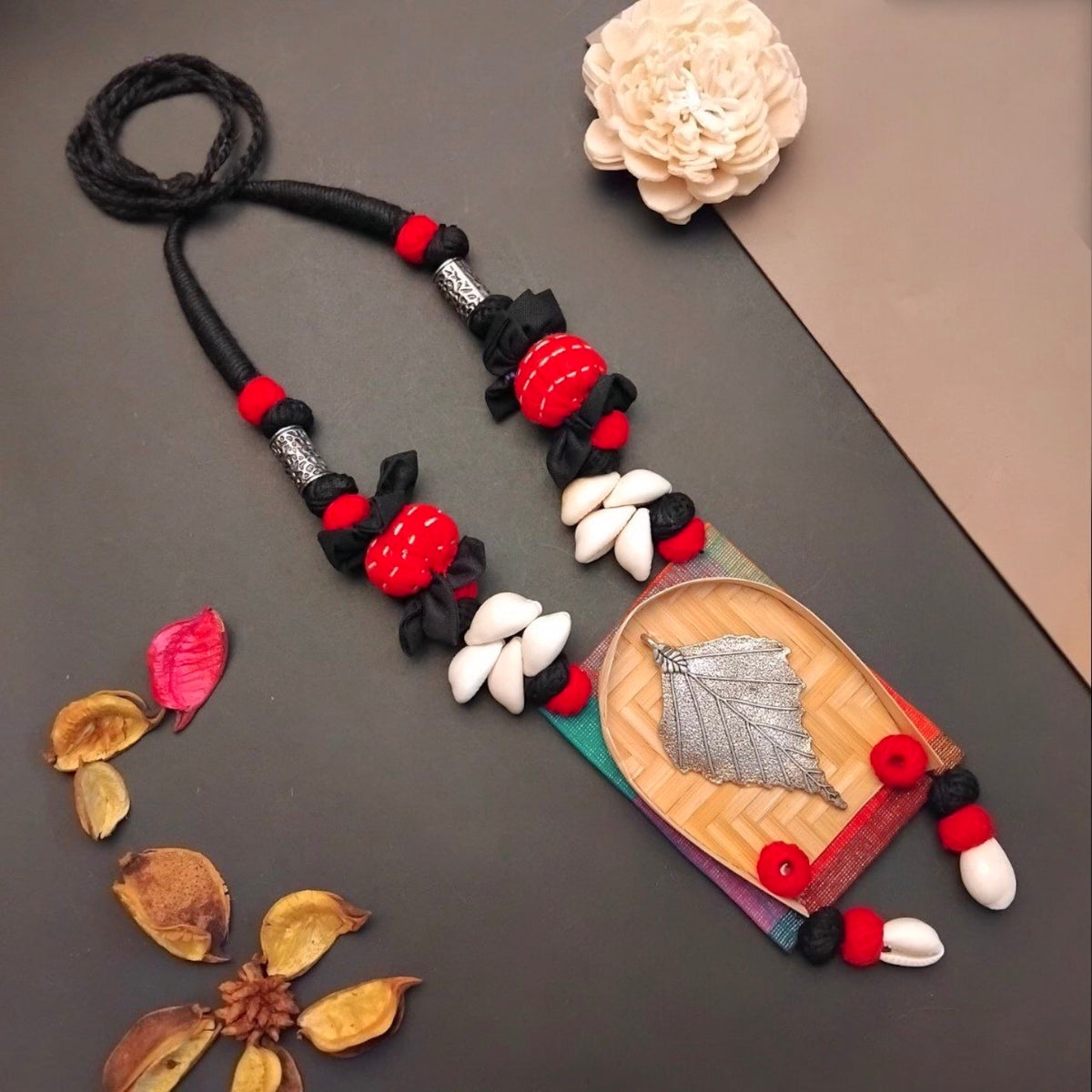 NIMISHA FABRIC AND BEADS HANDMADE AND HANDSTICHED MALA/ NECKPIECE ML90