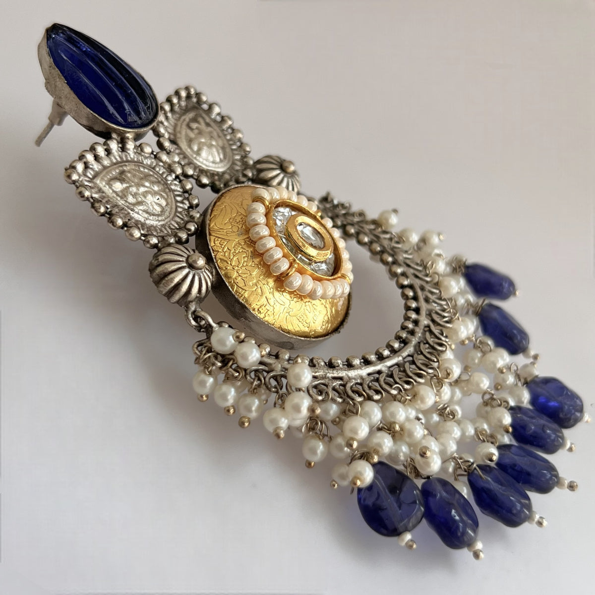 RINA SILVER LOOK ALIKE DUAL-TONED SILVER POLISH HAND MADE DANGLERS ER559