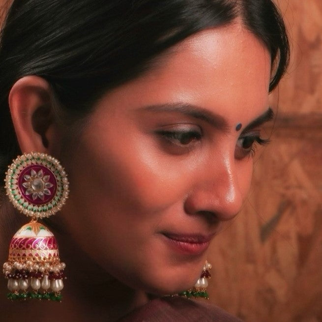 SUNNY SERENITY ETHNIC MEENAKARI SEMI HANDMADE JHUMKAS ER68