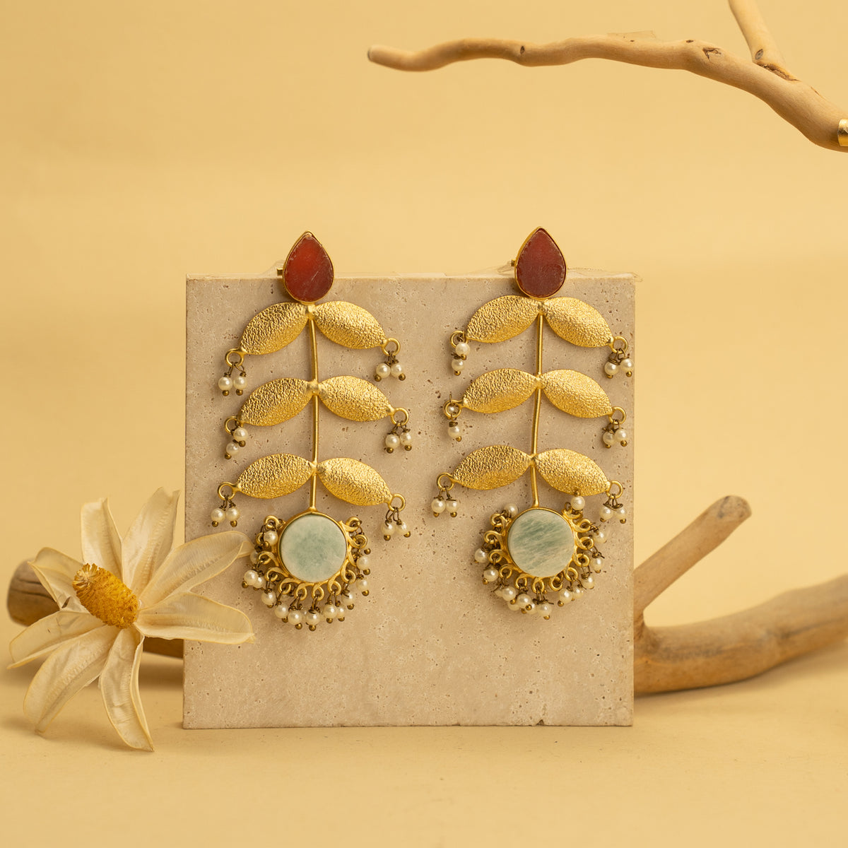 ZIYANA RUSTIC AND RAW ANTIQUE FINISH HANDMADE NATURAL STONE EARRINGS  ER462