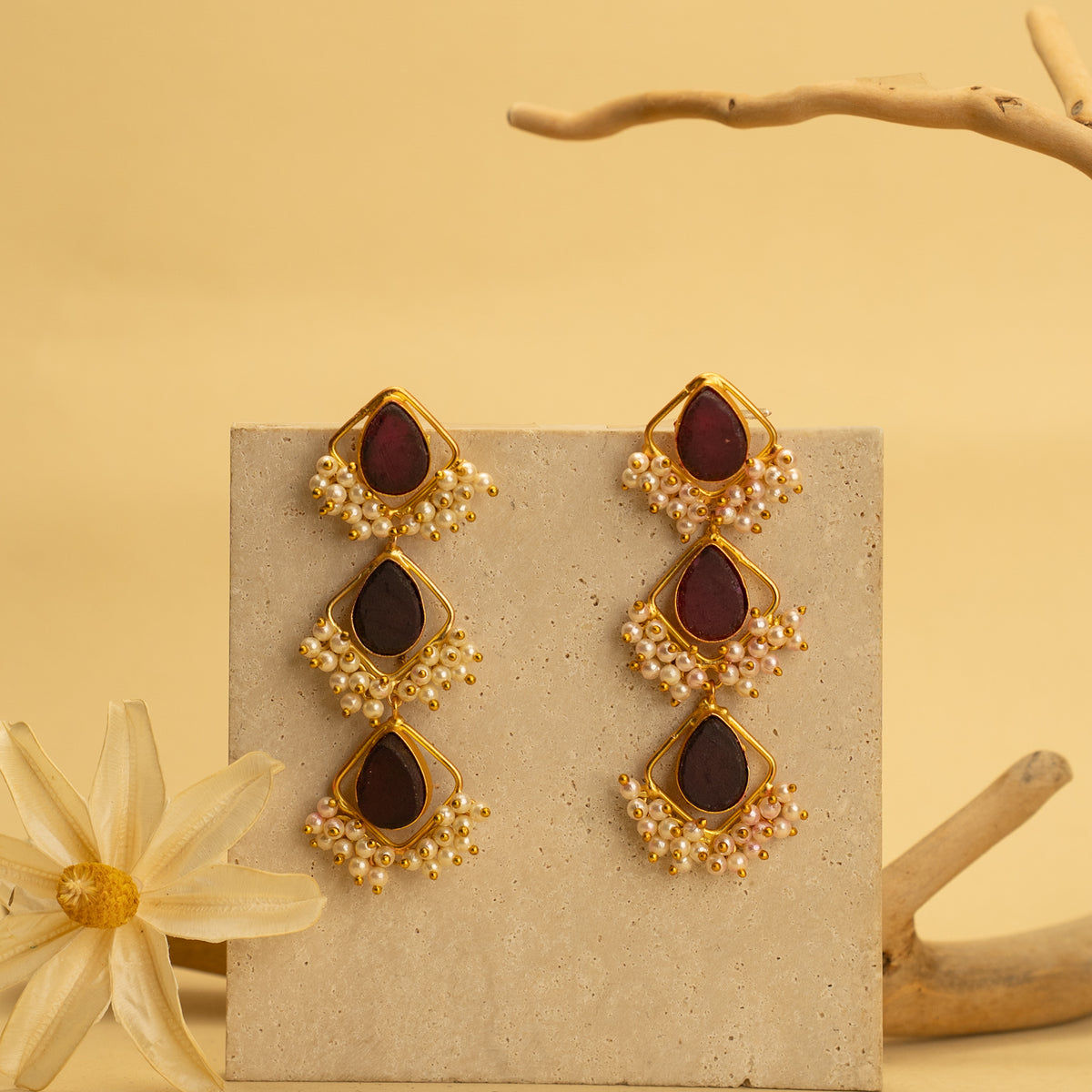 ZIYA RUSTIC AND RAW ANTIQUE FINISH HANDMADE NATURAL STONE EARRINGS ER458