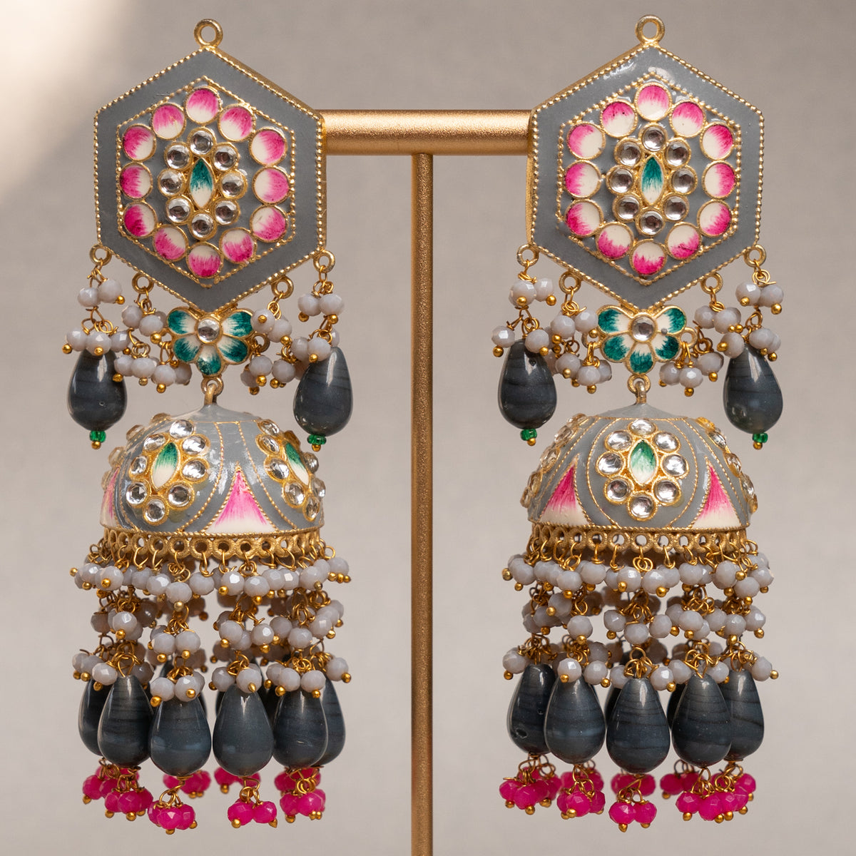 GOLD-TONE MEENAKARI SEMI HANDMADE JHUMKAS EARRINGS ER85