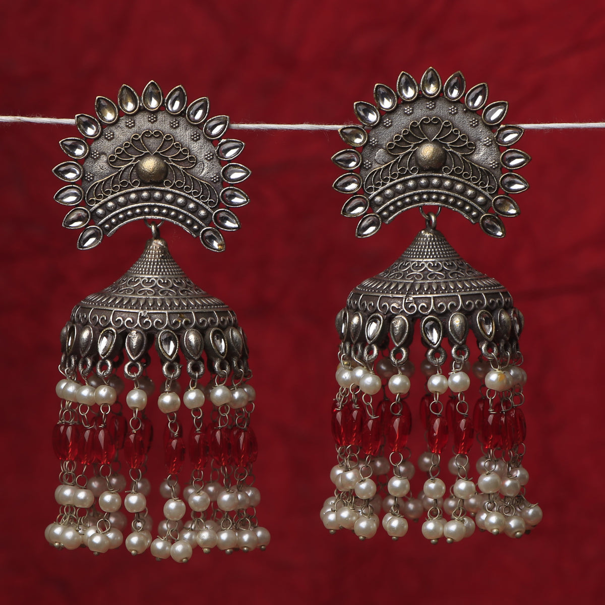 NINIKA SILVER LOOK ALIKE JUMBO SEMI HANDMADE JHUMKA ER189