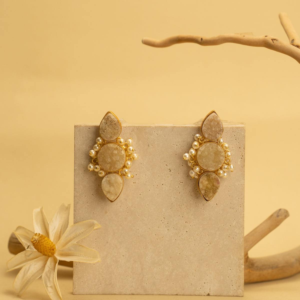 THANAYA RUSTIC AND RAW ANTIQUE FINISH HANDMADE NATURAL STONE EARRINGS ER461