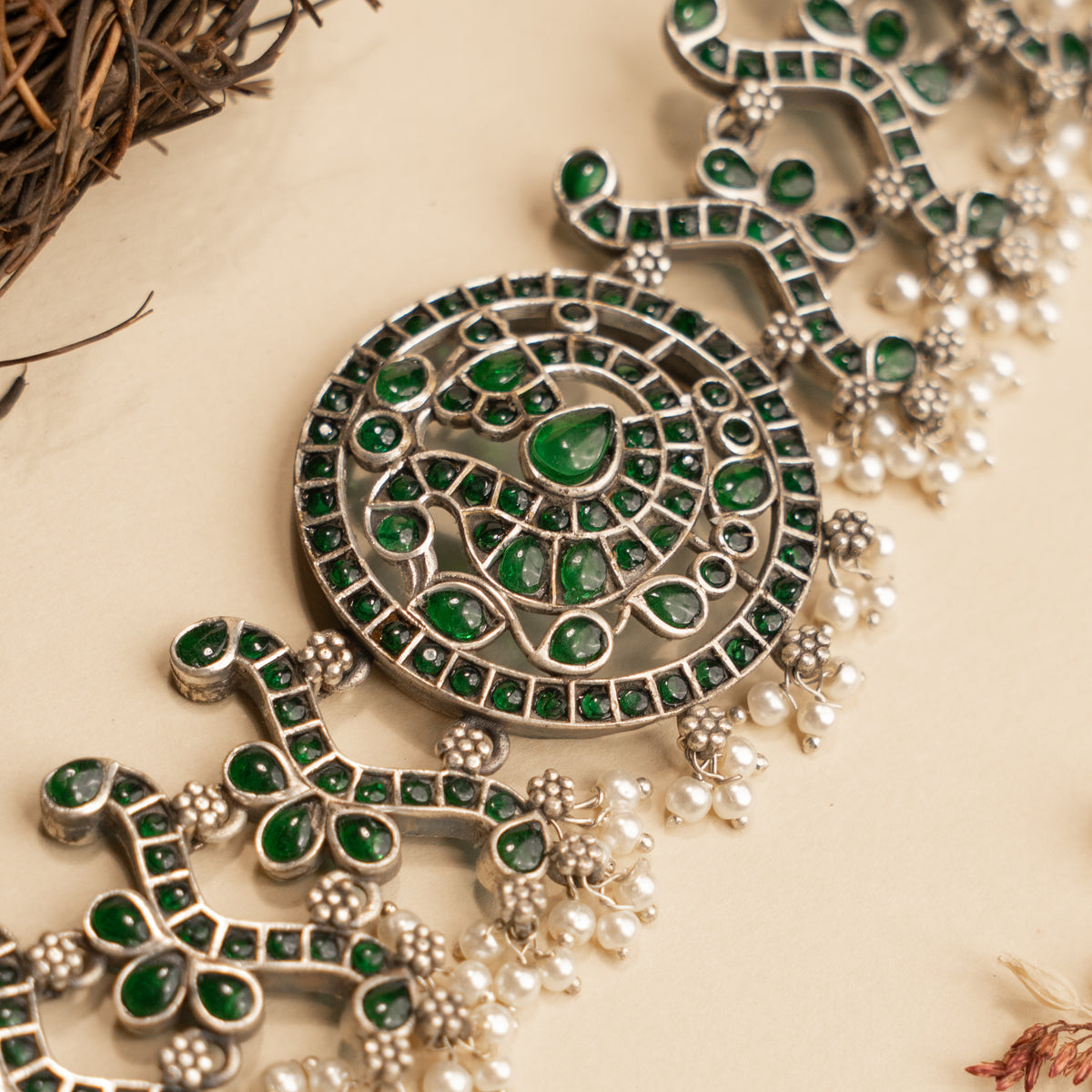 AARNA BIJOUX PREMIUM AND EXCLUSIVE SEMI HANDMADE RUSTIC FINISH CHOKER WITH EARRINGS CH136