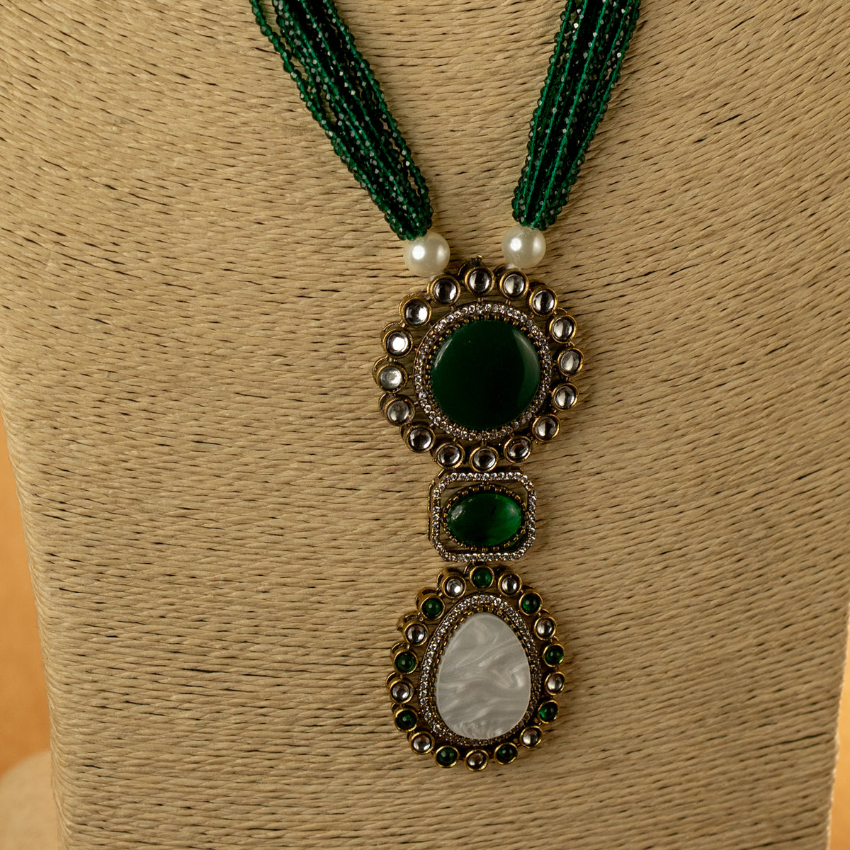 MITHILDA DUAL TONED SEMI HANDMADE MONALISA STONES NECKPIECE/NECKLACE EARRINGS NL323