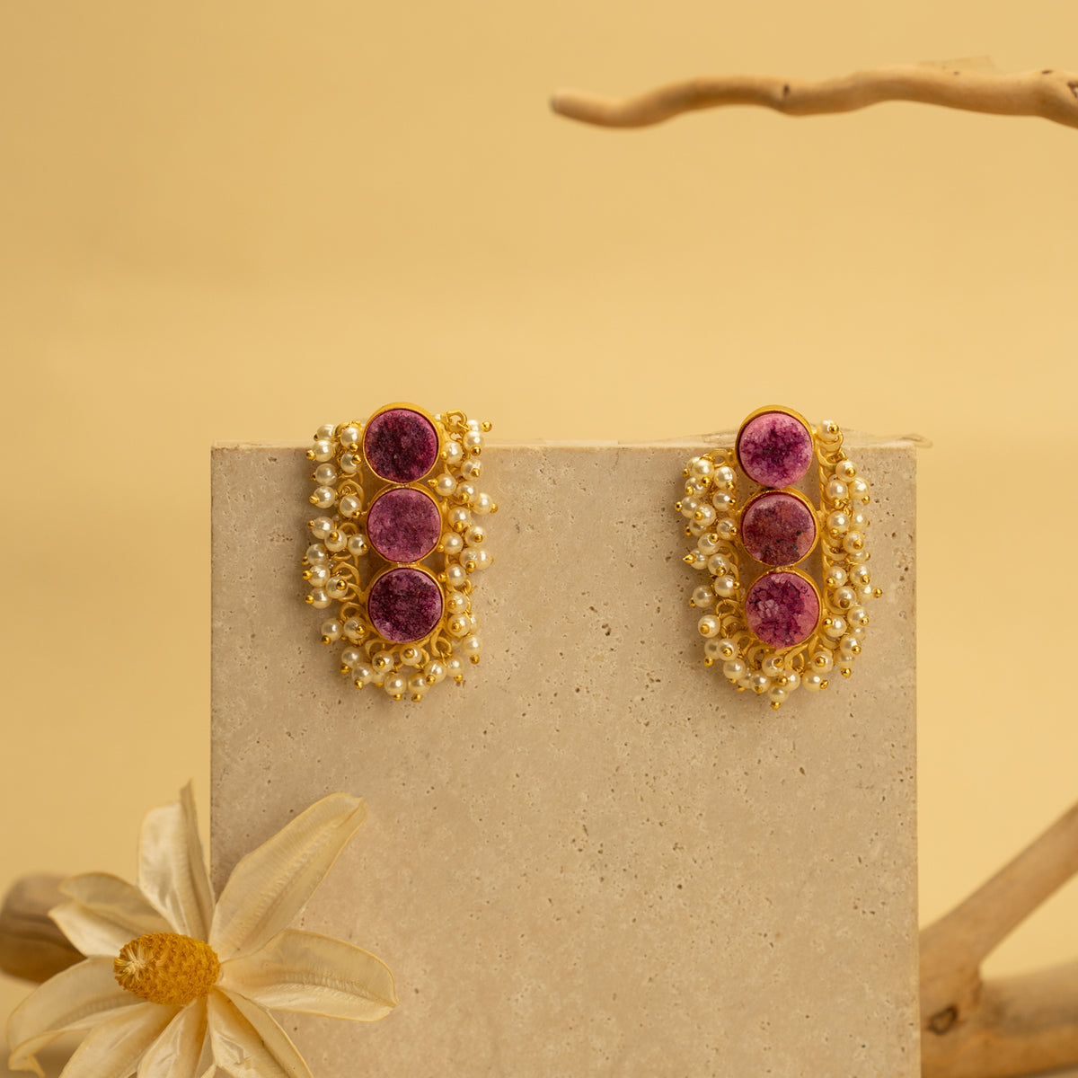 ISHITA RUSTIC AND RAW ANTIQUE FINISH HANDMADE NATURAL STONE EARRINGS ER459