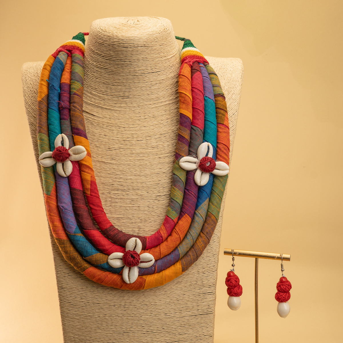 MITHILA FABRIC AND BEADS HANDMADE AND HANDSTICHED MALA/ NECKPIECE ML86