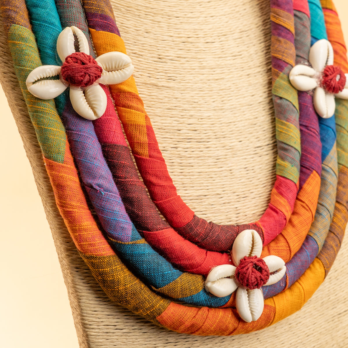 MITHILA FABRIC AND BEADS HANDMADE AND HANDSTICHED MALA/ NECKPIECE ML86