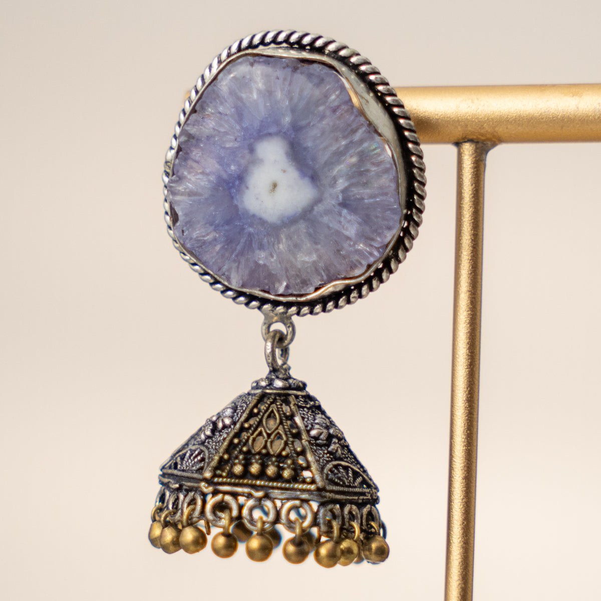 NISHASHA SEMI HANDMADE OXIDIZED AND NATURAL AGATE STONE JHUMKAS/EARRINGS ER473