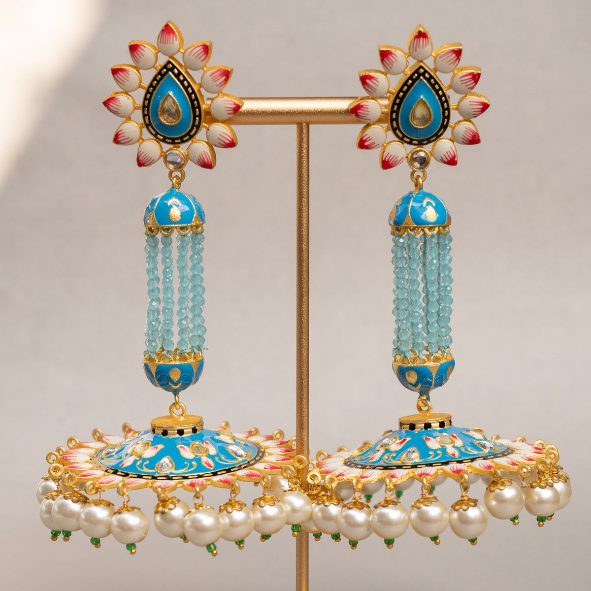 GOLD-TONE MEENAKARI SEMI HANDMADE JHUMKAS EARRINGS ER86