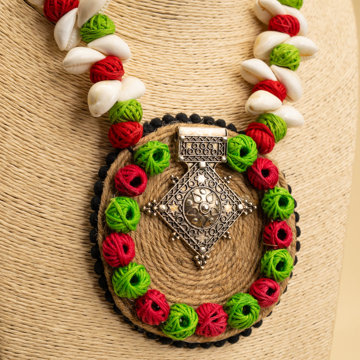 APSARA FABRIC AND BEADS HANDMADE AND HANDSTICHED MALA/ NECKPIECE ML95