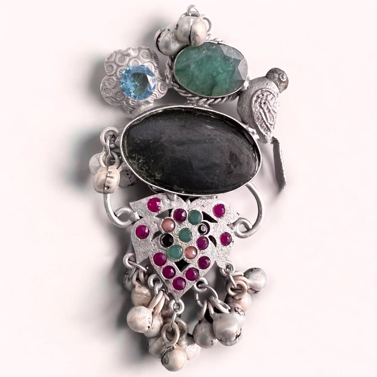 AITANA PREMIUM HANDMADE NATURAL STONES SILVER POLISH RING R60 DESIGN 6