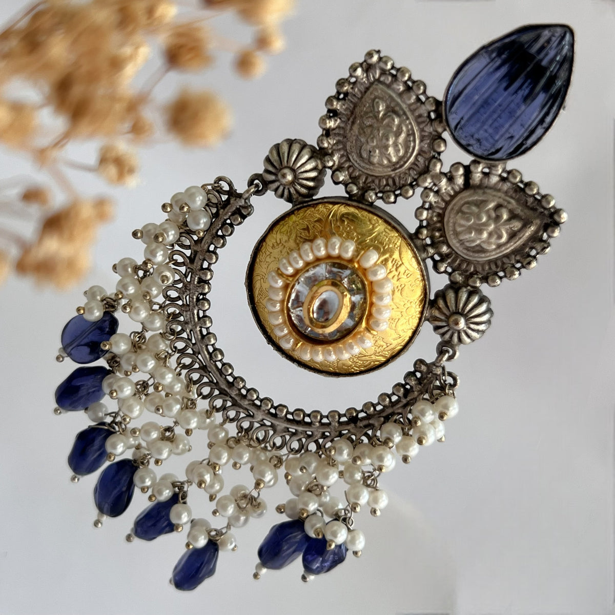 RINA SILVER LOOK ALIKE DUAL-TONED SILVER POLISH HAND MADE DANGLERS ER559