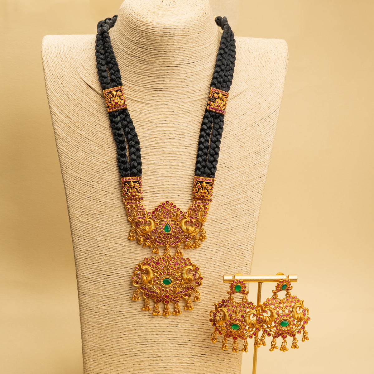 NIRALAYA TEMPLE GOLD TONED WITH BLACK THREAD MALA/ NECKPIECE  ML75