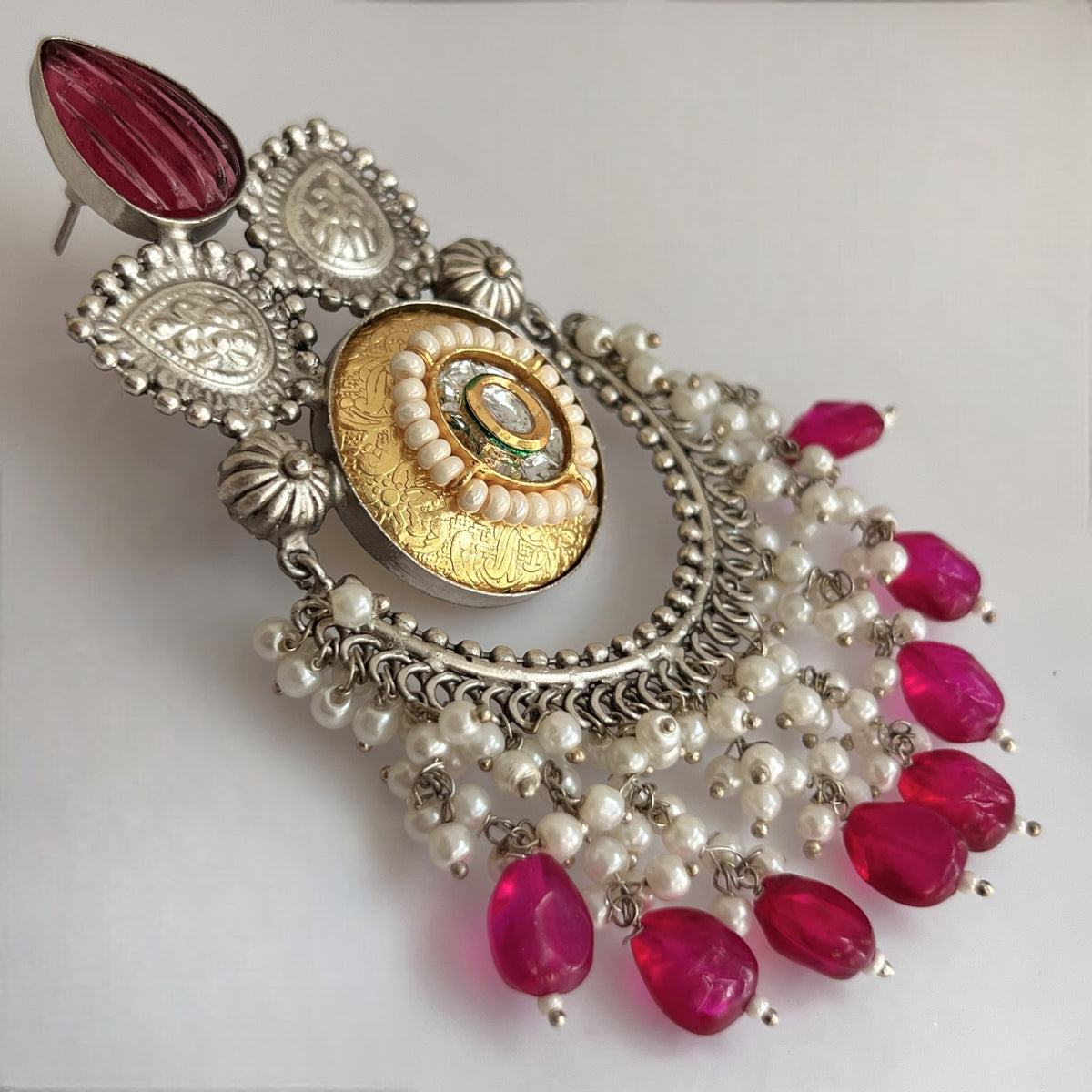 RINA SILVER LOOK ALIKE DUAL-TONED SILVER POLISH HAND MADE DANGLERS ER559