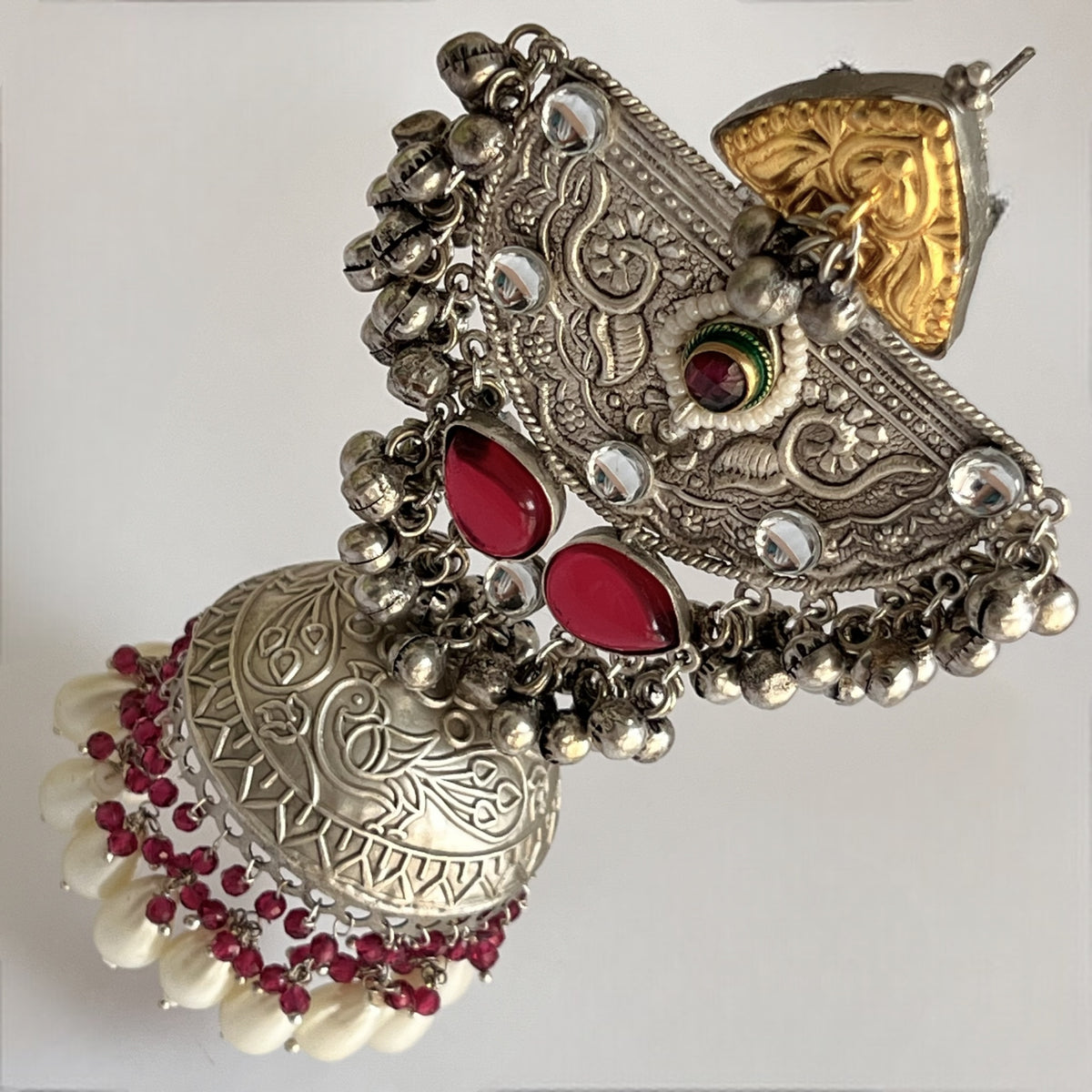 ÉLIRA SILVER LOOK ALIKE HAND HAMMERED DUAL TONED JUMBO JHUMKA ER558