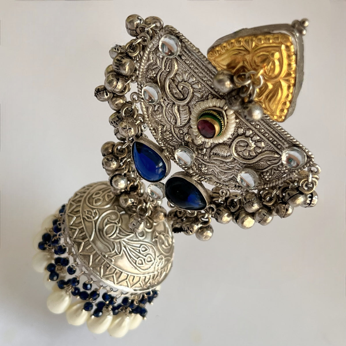 ÉLIRA SILVER LOOK ALIKE HAND HAMMERED DUAL TONED JUMBO JHUMKA ER558