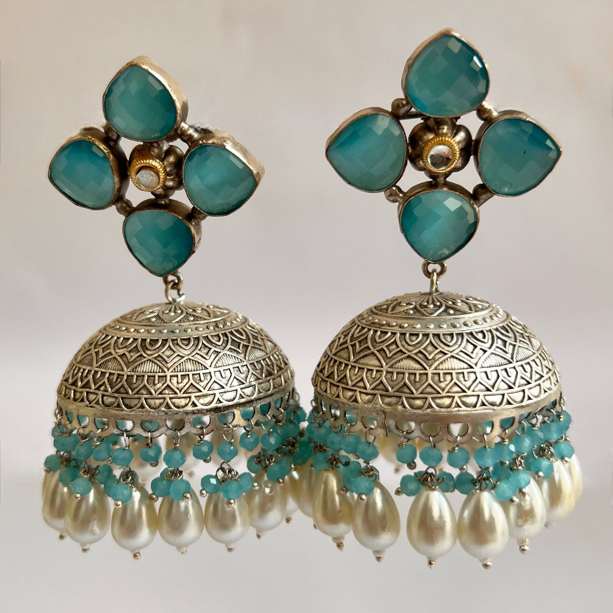MAKARA SILVER LOOK ALIKE DUAL-TONED SILVER POLISH HANDMADE JHUMKA ER575