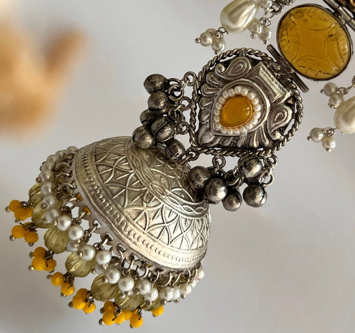 KRITHI SILVER LOOK ALIKE DUAL-TONED SILVER POLISH HANDMADE JUMBO JHUMKA ER572