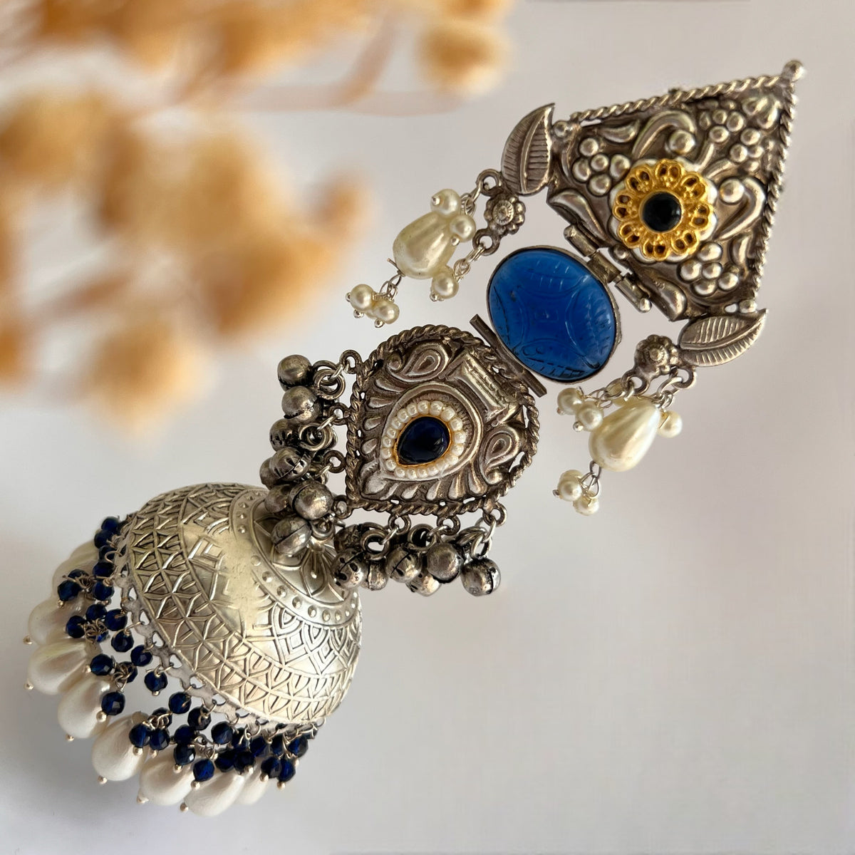 KRITHI SILVER LOOK ALIKE DUAL-TONED SILVER POLISH HANDMADE JUMBO JHUMKA ER572