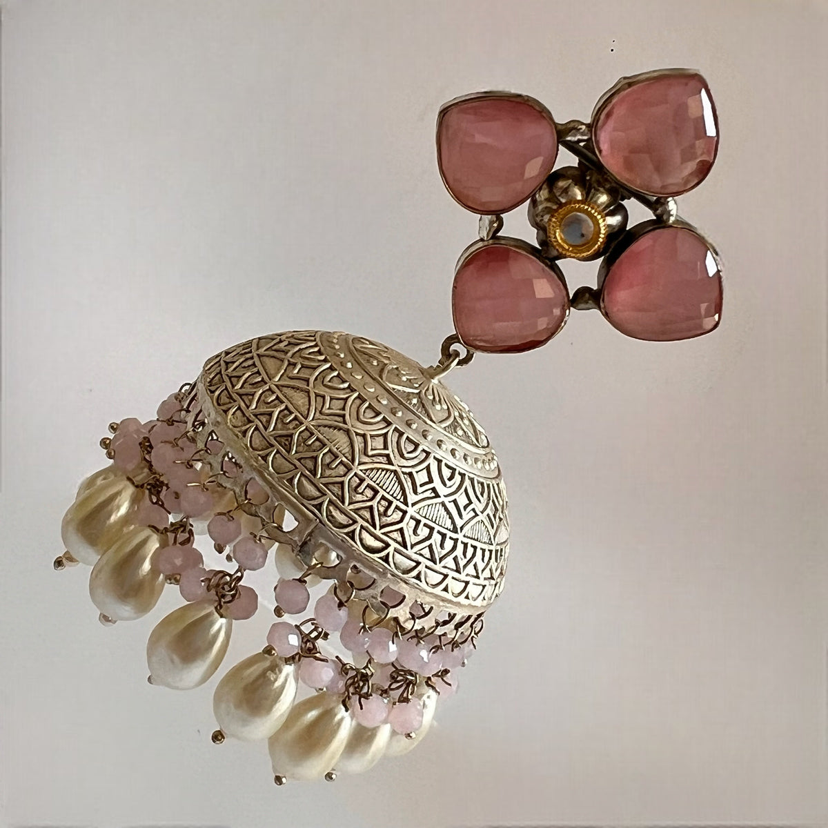 MAKARA SILVER LOOK ALIKE DUAL-TONED SILVER POLISH HANDMADE JHUMKA ER575