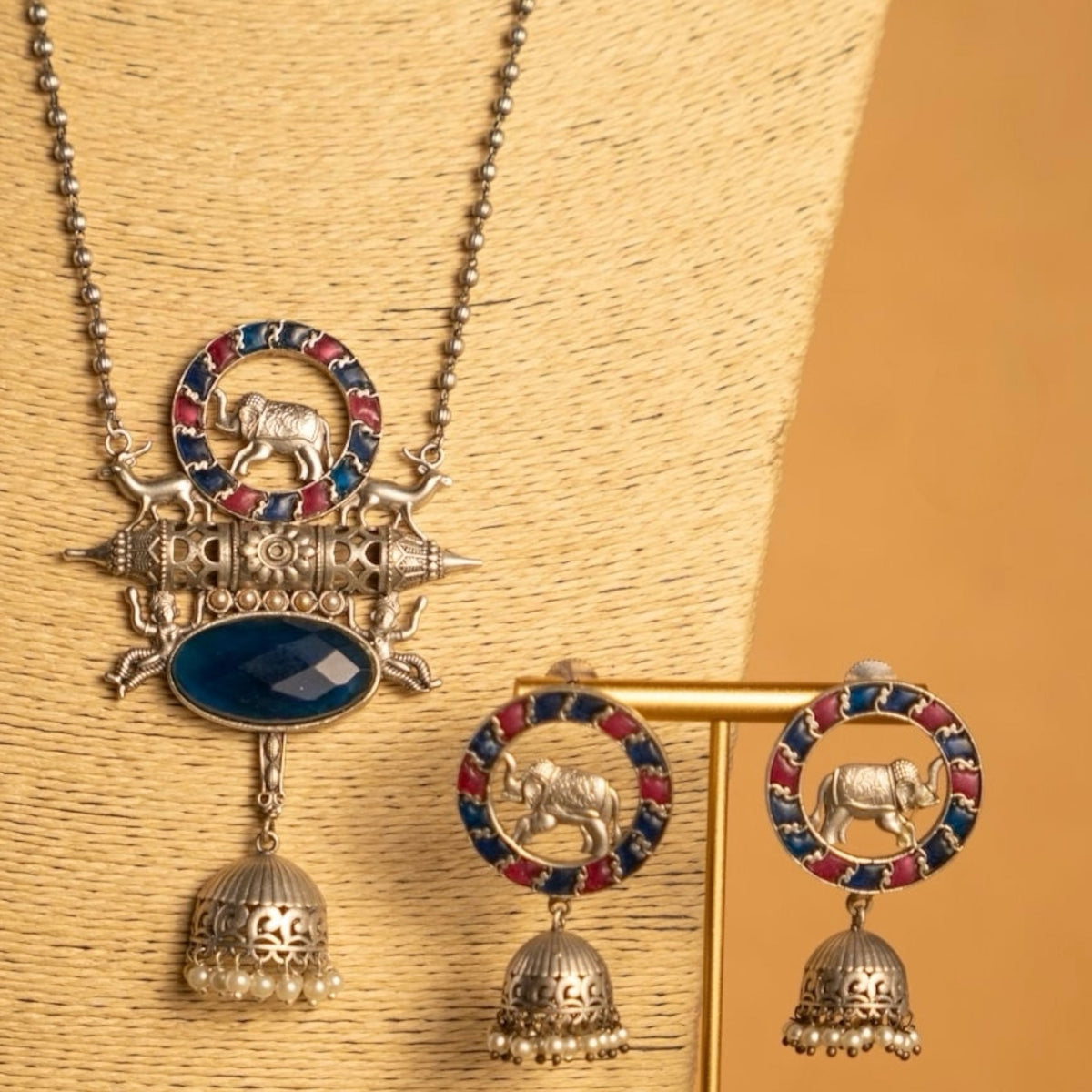 RYLEE BIJOUX FAUX SILVER SEMI HANDMADE NECKLACE/MALAS WITH EARRING NL312