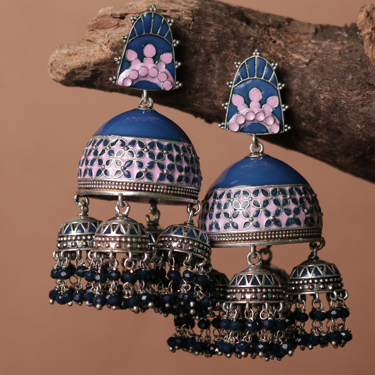 PRISM TASSEL QUARTET SEMI HANDMADE & HANDPAINTED JHUMKAS ER70