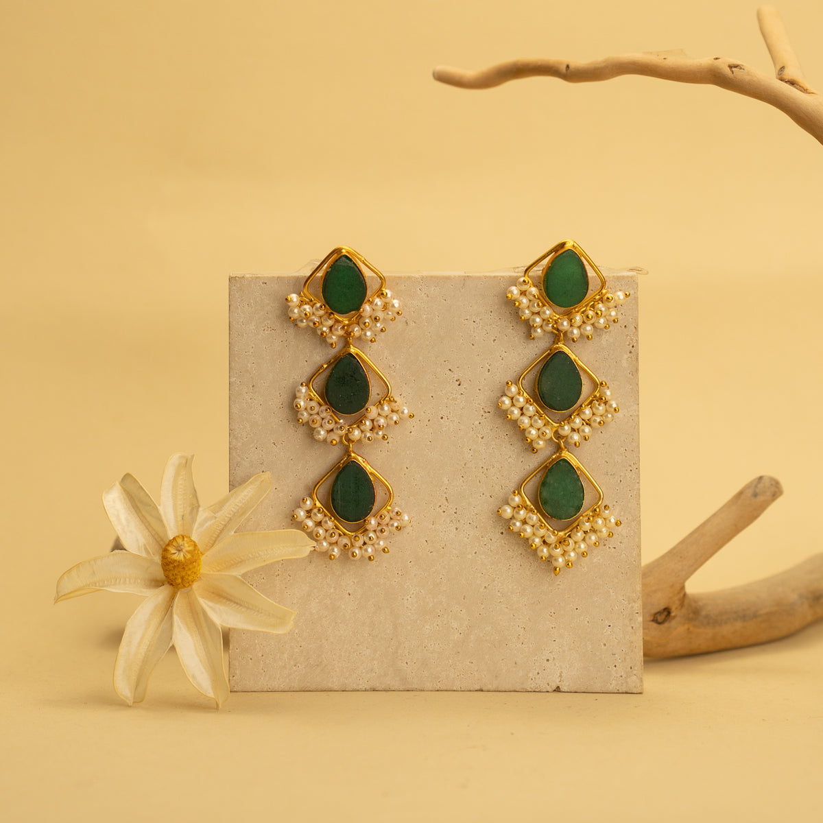 ZIYA RUSTIC AND RAW ANTIQUE FINISH HANDMADE NATURAL STONE EARRINGS ER458