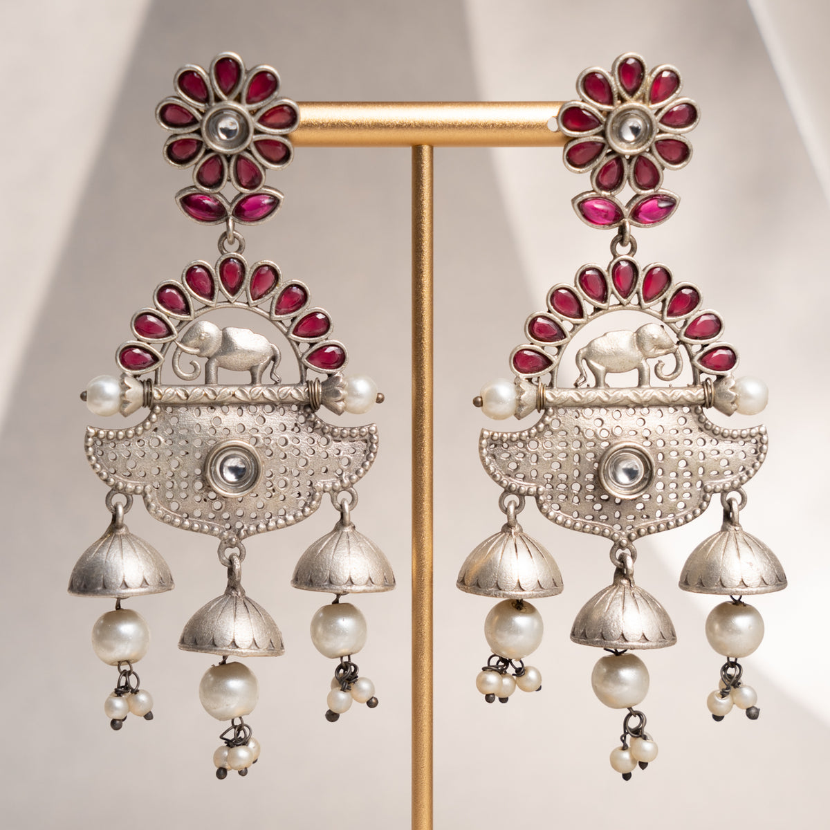 CHARU FAUX SILVER SEMI HANDMADE ANTIQUE  EARRINGS ER758