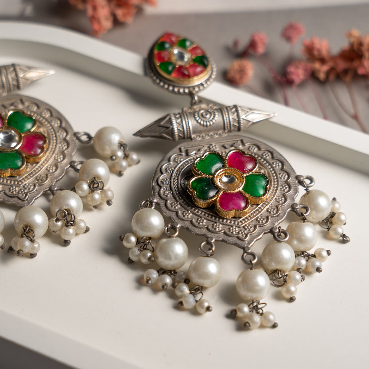 AADHYA FAUX SILVER RAW AND RUSTIC HANDMADE EARRINGS ER721