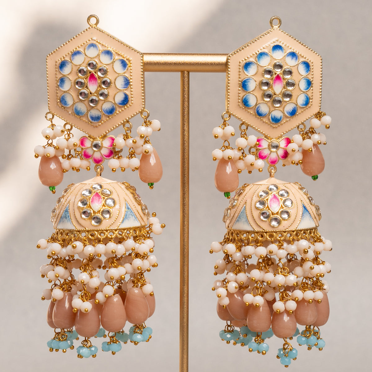 GOLD-TONE MEENAKARI SEMI HANDMADE JHUMKAS EARRINGS ER85