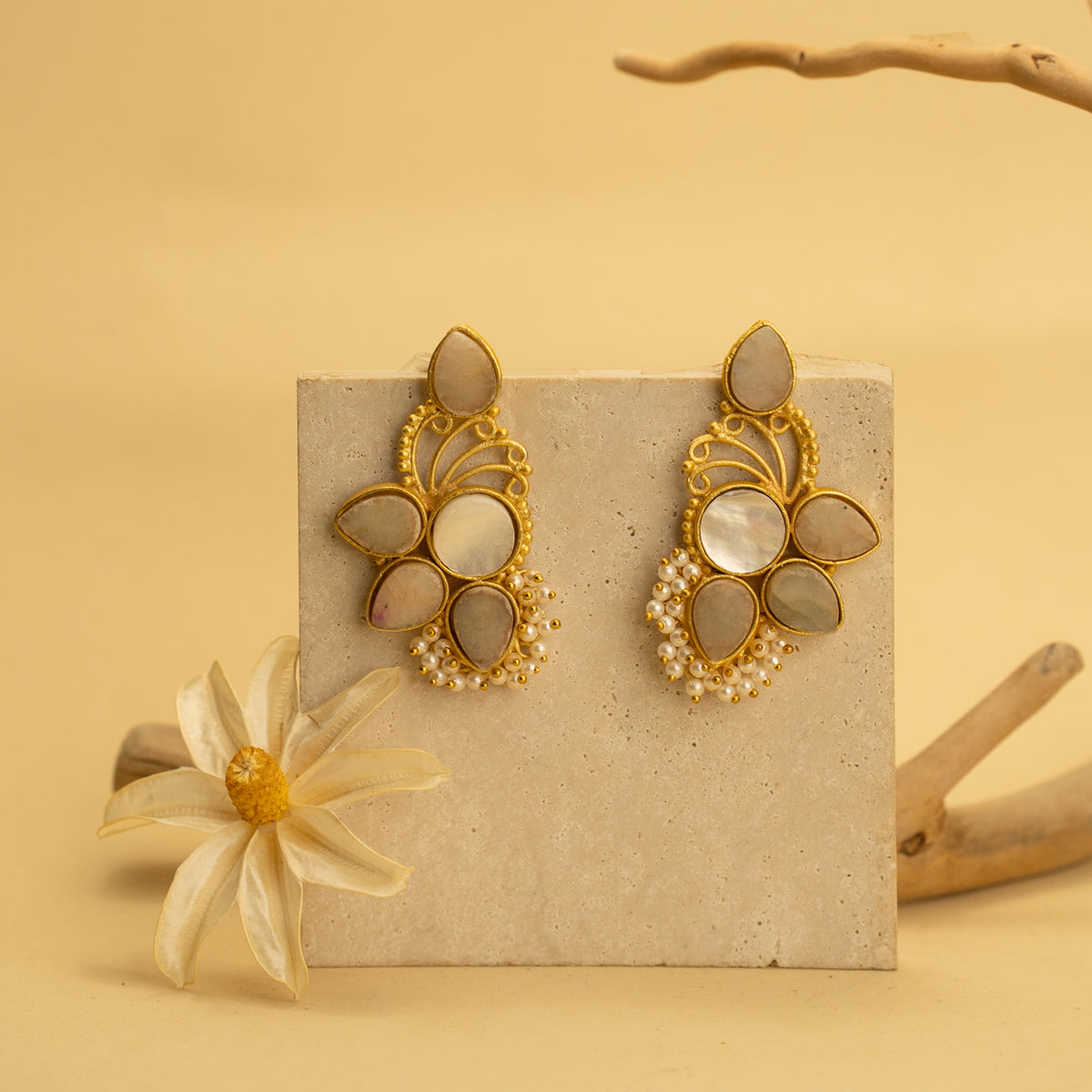 NIVIKA RUSTIC AND RAW ANTIQUE FINISH HANDMADE NATURAL STONE EARRINGS ER460