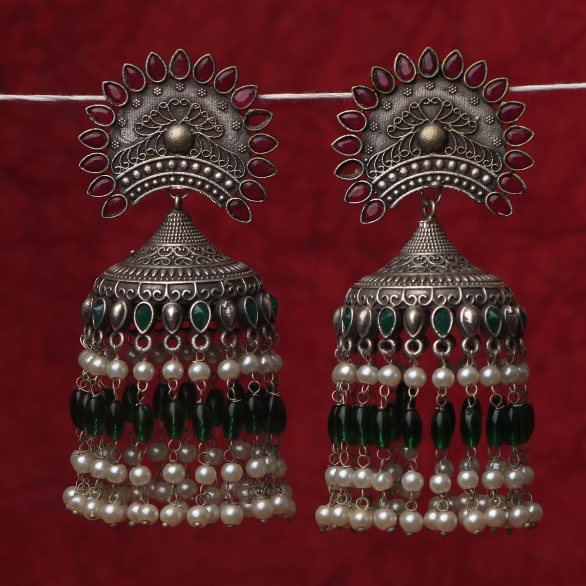 NINIKA SILVER LOOK ALIKE JUMBO SEMI HANDMADE JHUMKA ER189