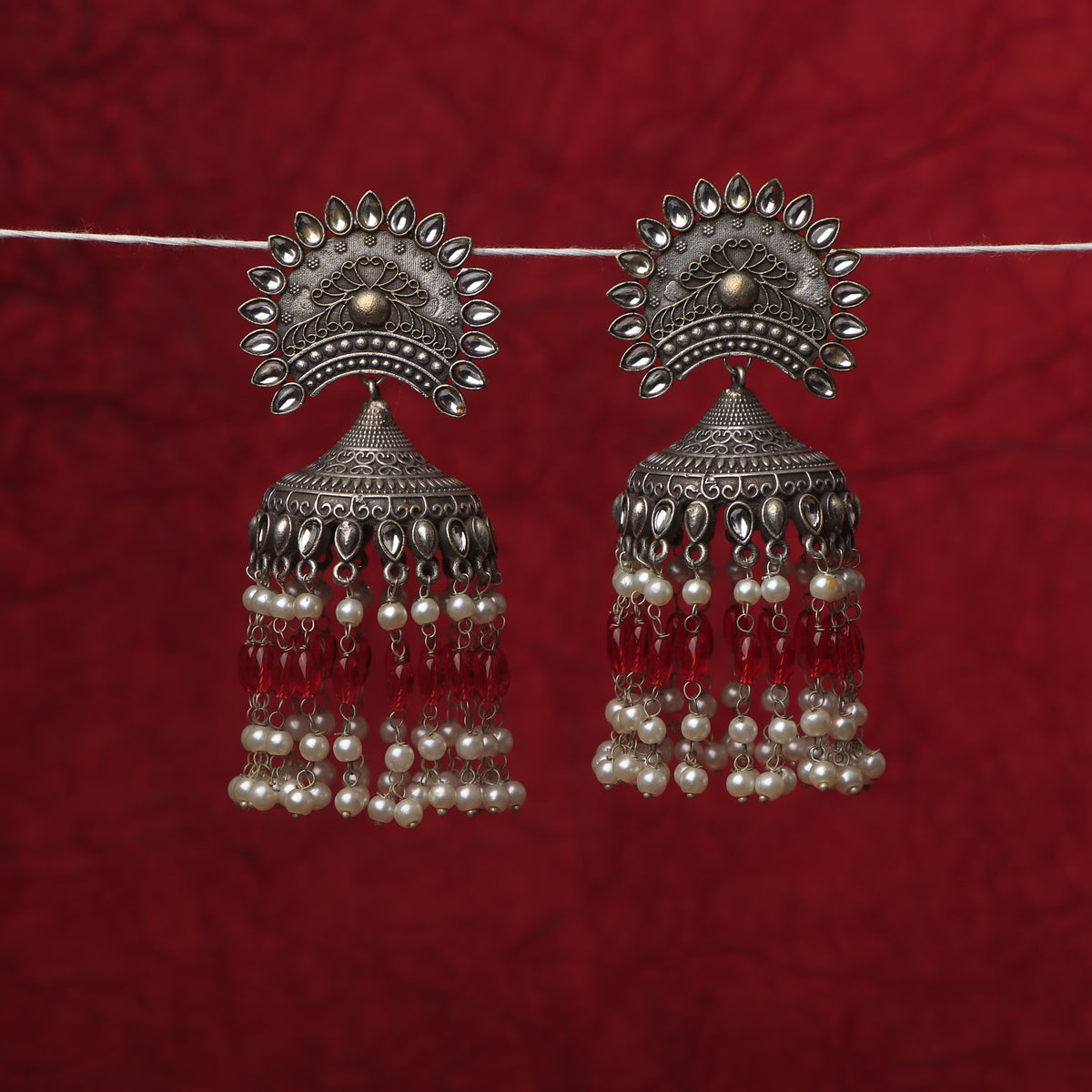 NINIKA SILVER LOOK ALIKE JUMBO SEMI HANDMADE JHUMKA ER189