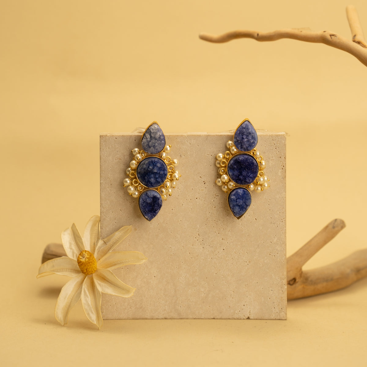 THANAYA RUSTIC AND RAW ANTIQUE FINISH HANDMADE NATURAL STONE EARRINGS ER461