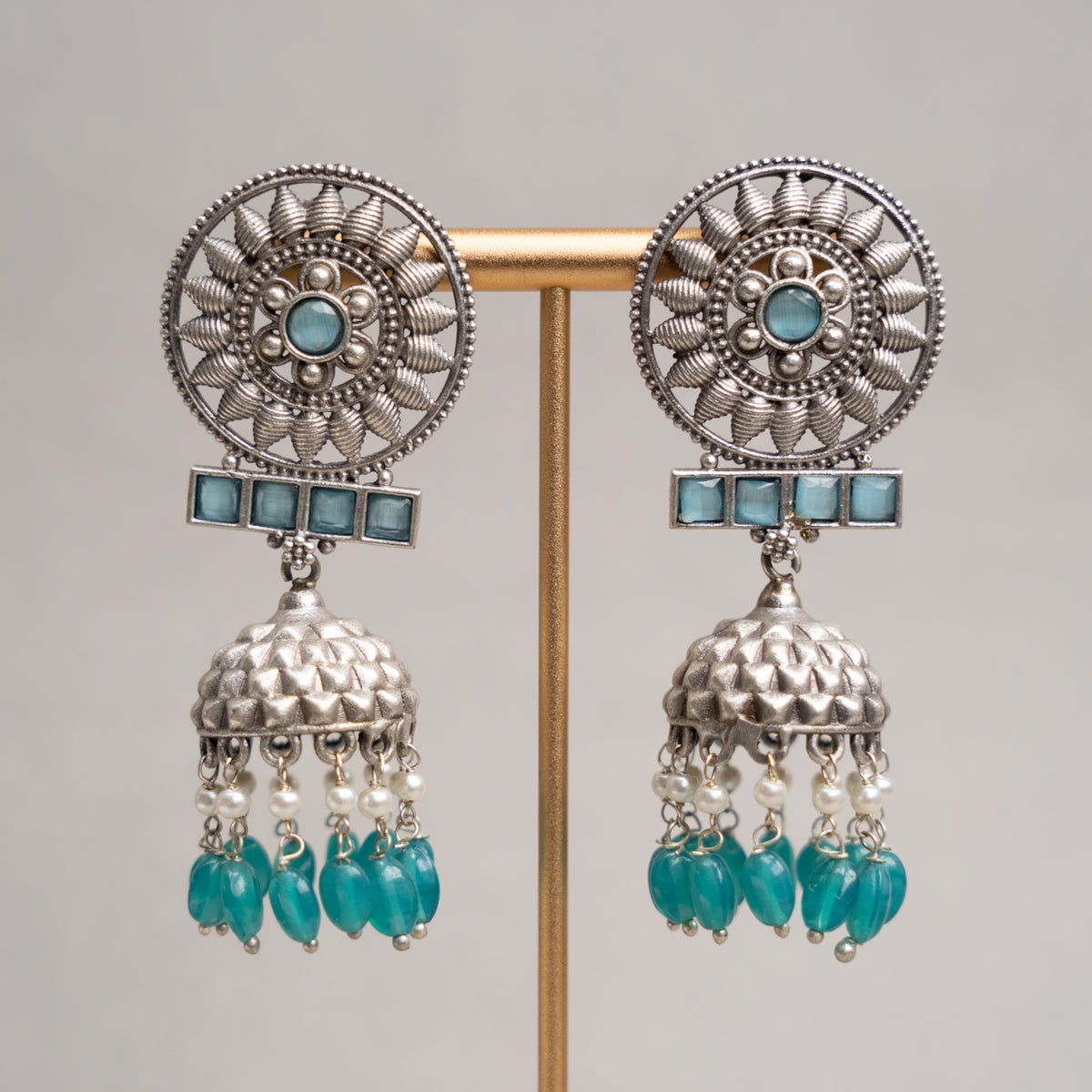 AAROHI FAUX SILVER SEMI HANDMADE RAW AND RUSTIC EARRINGS/JHUMKAS ER731