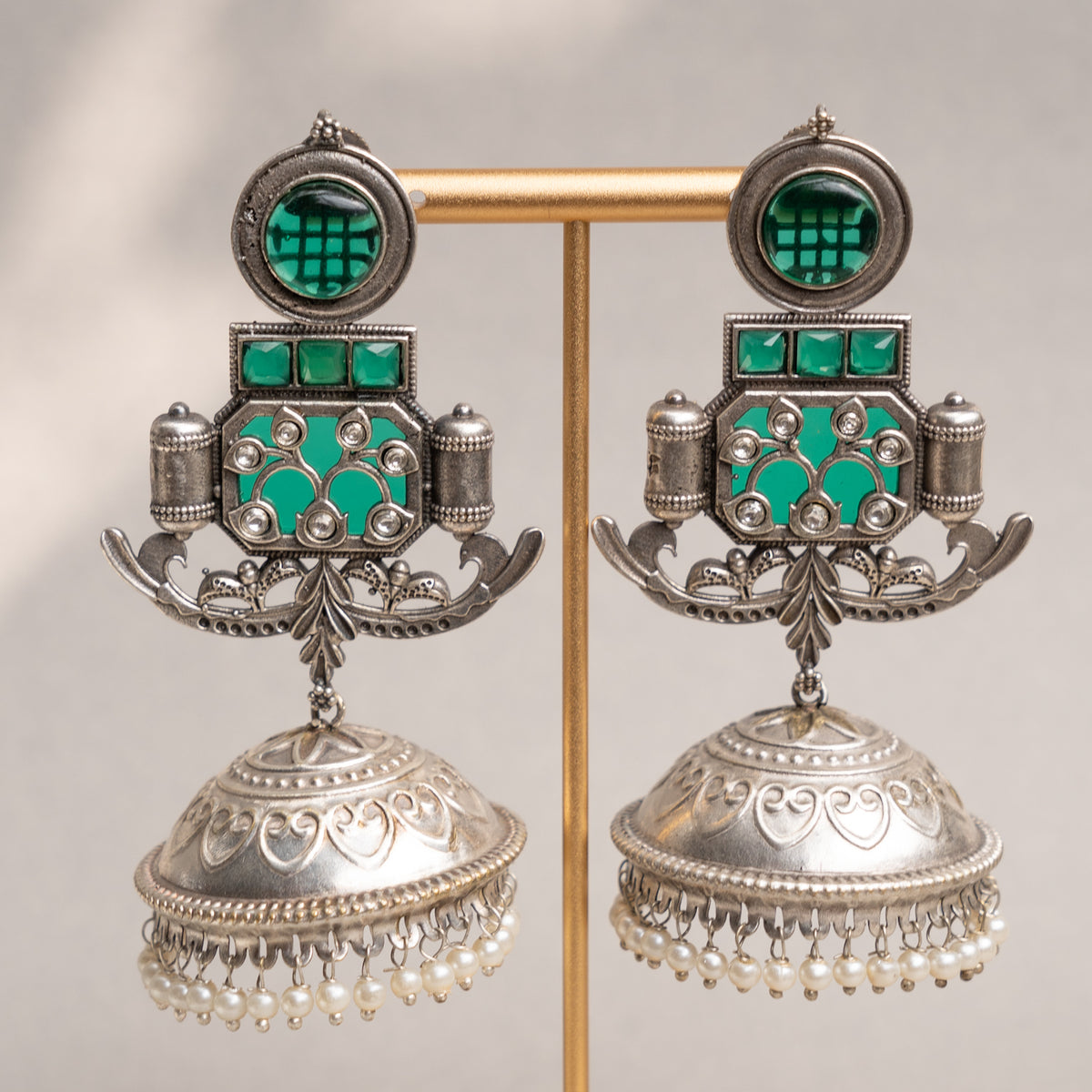 BINDIYA BIJOUX PREMIUM FAUX SILVER RAW AND RUSTIC SEMI HANDMADE  EARRINGS/JHUMKAS ER740