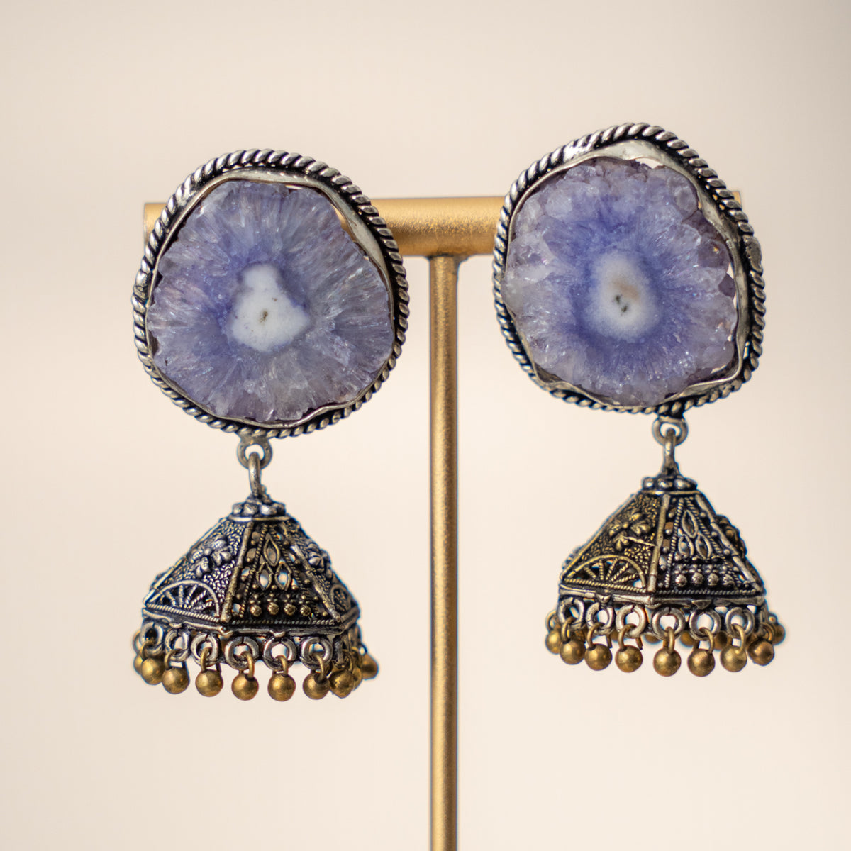 NISHASHA SEMI HANDMADE OXIDIZED AND NATURAL AGATE STONE JHUMKAS/EARRINGS ER473