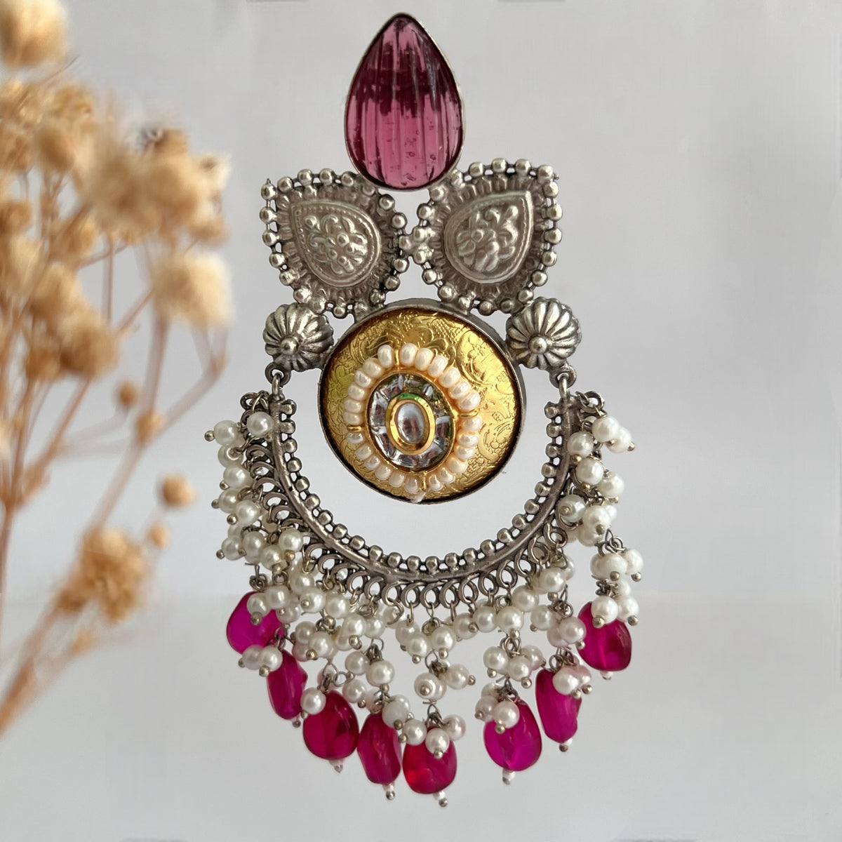 RINA SILVER LOOK ALIKE DUAL-TONED SILVER POLISH HAND MADE DANGLERS ER559