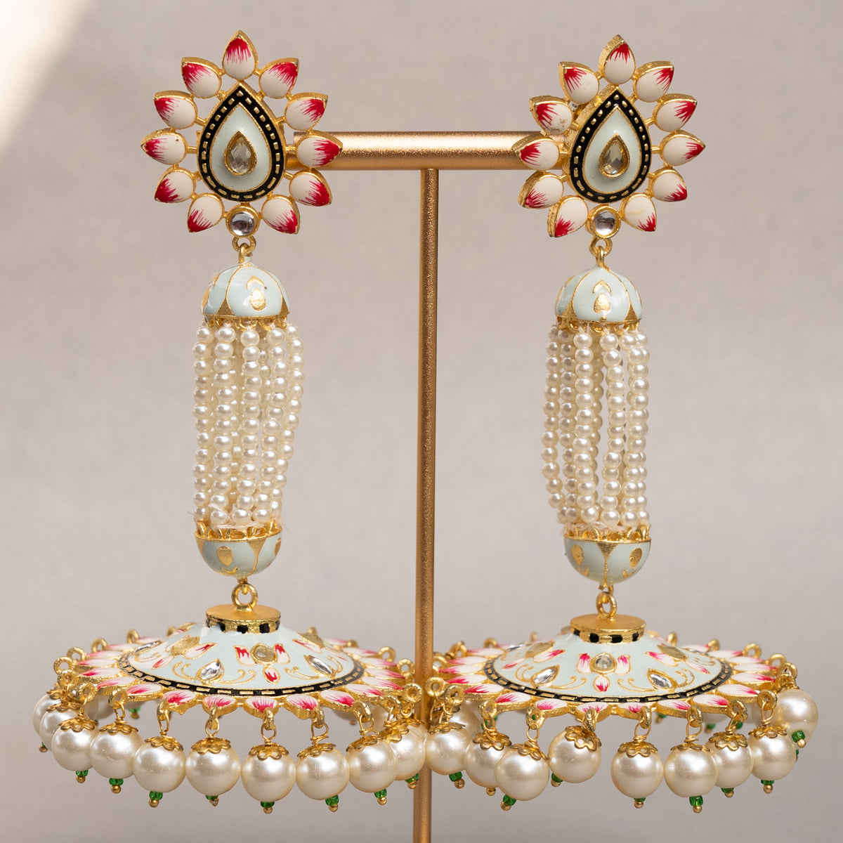 GOLD-TONE MEENAKARI SEMI HANDMADE JHUMKAS EARRINGS ER86