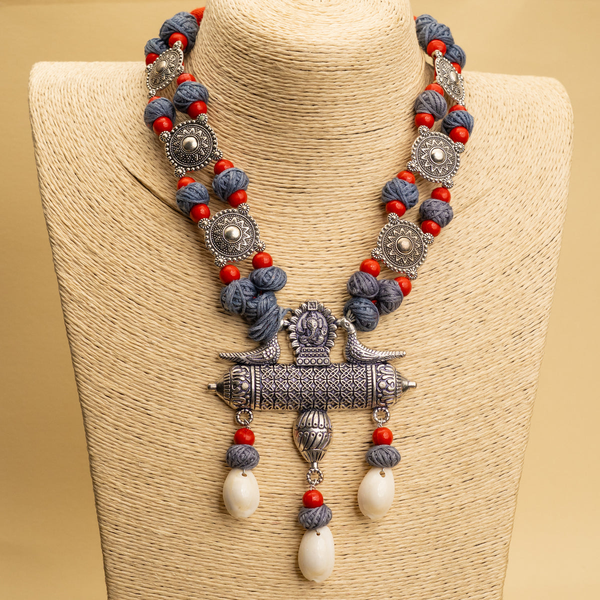 AIDEN FABRIC AND BEADS HANDMADE AND HANDSTICHED MALA/ NECKPIECE ML94