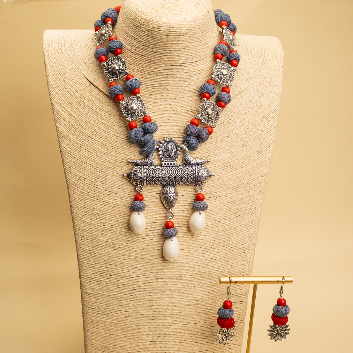 AIDEN FABRIC AND BEADS HANDMADE AND HANDSTICHED MALA/ NECKPIECE ML94