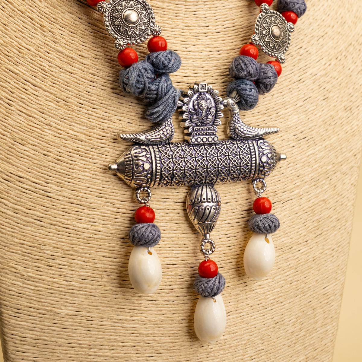 AIDEN FABRIC AND BEADS HANDMADE AND HANDSTICHED MALA/ NECKPIECE ML94