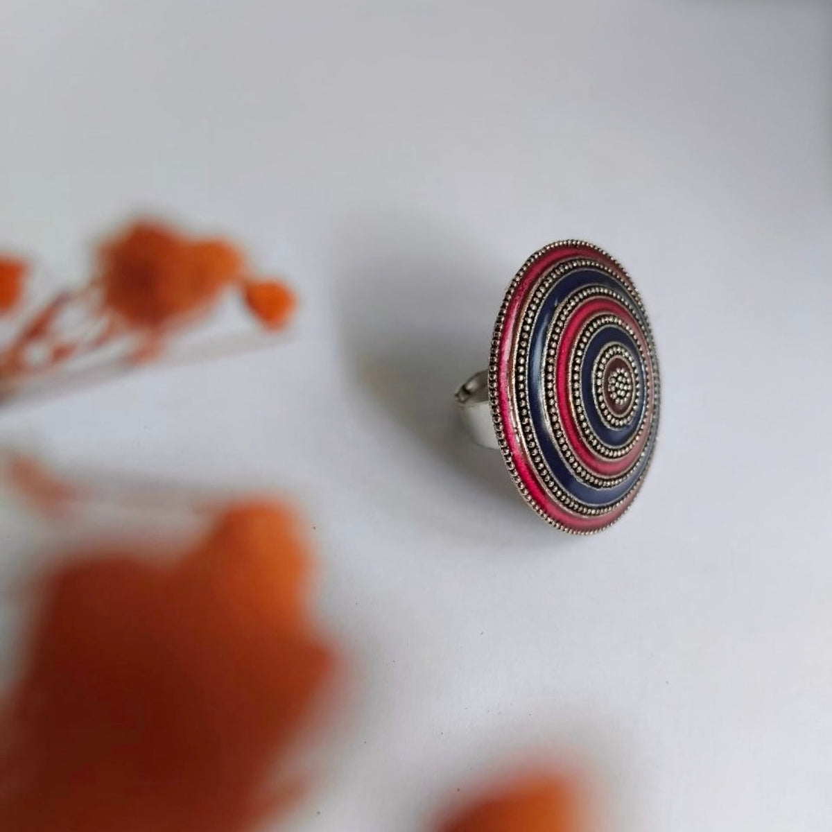 BARSHANA FAUX SILVER ENAMEL PREMIUM POLISH RING R101