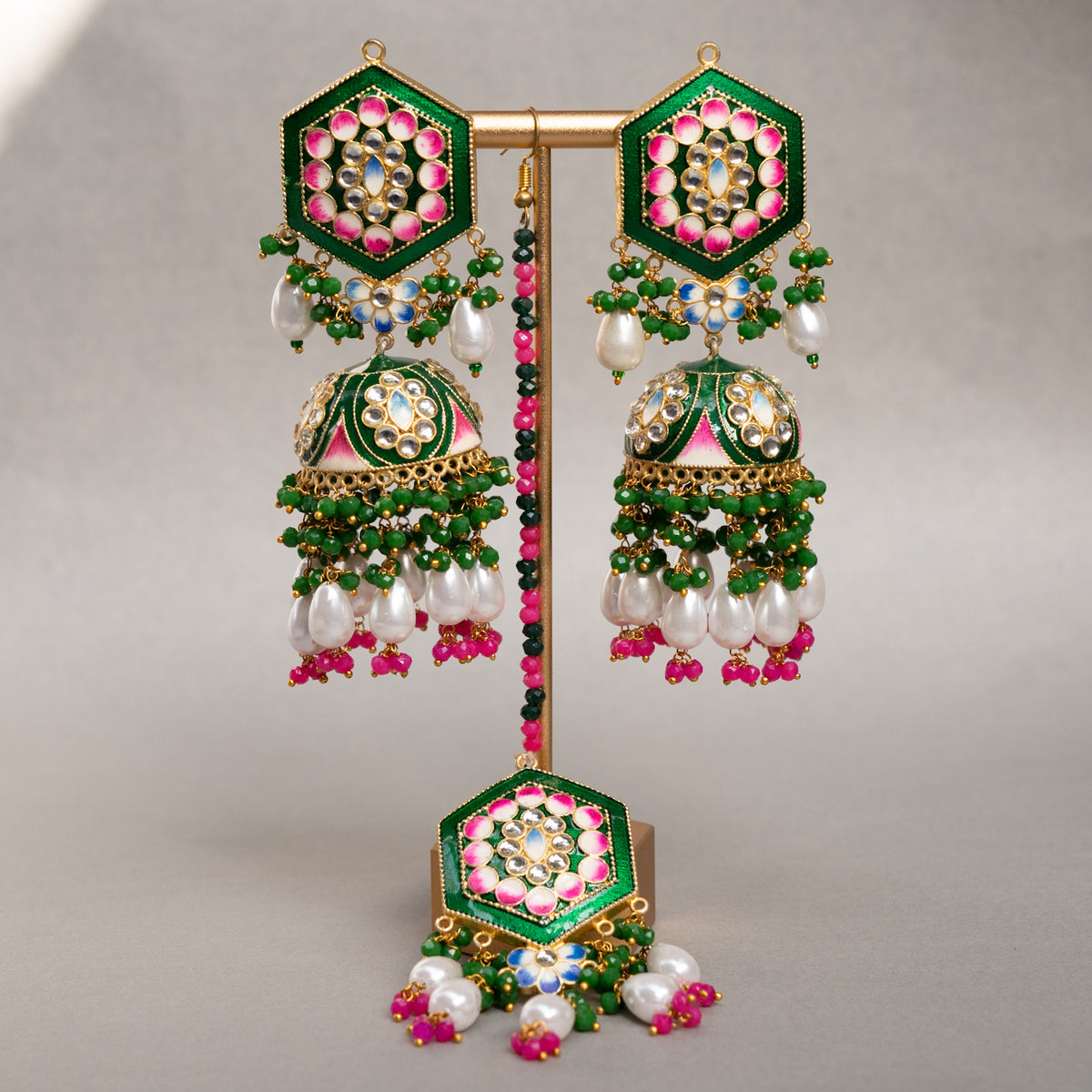 GOLD-TONE MEENAKARI SEMI HANDMADE JHUMKAS EARRINGS ER85