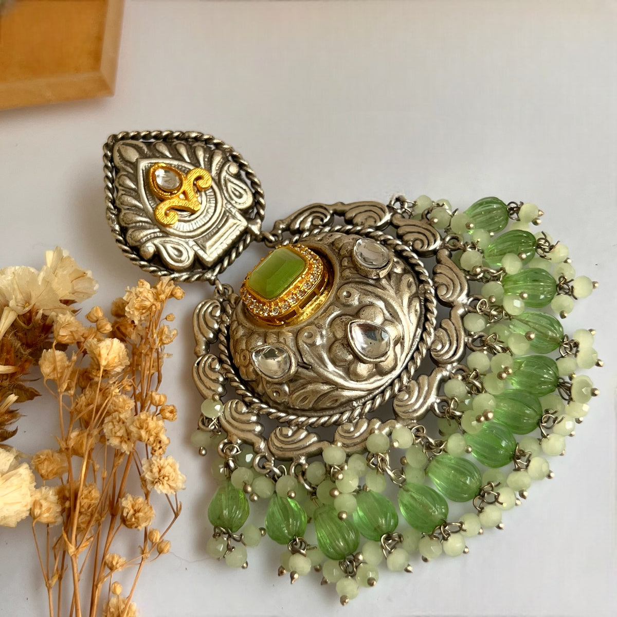 ANISE SILVER LOOK ALIKE DUAL-TONED SILVER POLISH HANDMADE DANGLERS ER564