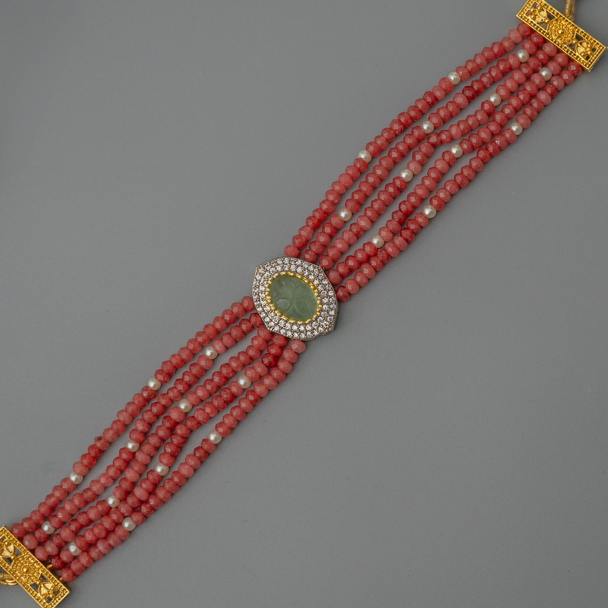 ARLO BIJOUX PREMIUM HANDMADE ONEX BEADS ZIRCON AND CARVING STONE CHOKER CH407